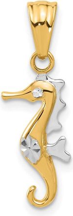Diamond2Deal 14k Yellow Gold White Rhodium Polished and Diamond Cut Seahorse Pendant