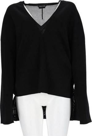 Tom Ford Deep V-Neck Black Sweater With High-Low Hem