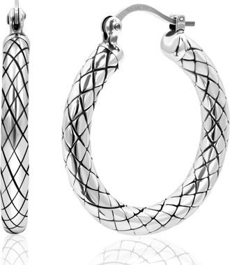 MAX + STONE 925 Sterling Silver Textured Hoop Earrings
