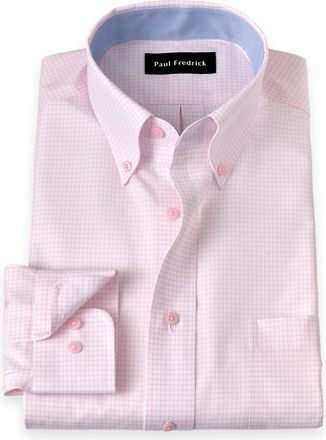 Paul Fredrick Non-iron Cotton Check Dress Shirt With Contrast Trim