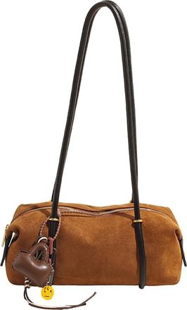 Generic Exquisite Faux Suede Square Shoulder Bags Solid Zipper Personality 2025 Autumn & Winter New Armpit For Women(Brown and ornaments)