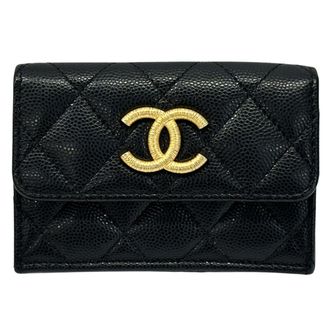 Chanel Matelasse Gold Black Grained Calfskin Wallet (Tri-Fold) (Pre-Owned)