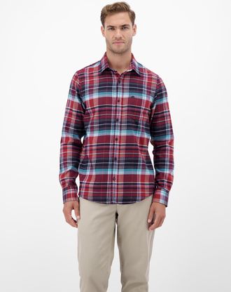 Lerros Karohemd LERROS, Herren, Gr. XL, N-Gr, maple rot, Web, Obermaterial: 100% Baumwolle, kariert, regular fit normal, Manschette, Hemden Karohemd, mit Log