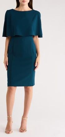 Connected Cape Sleeve Crepe Sheath Dress in Dark Mallard at Nordstrom Rack, Size 10