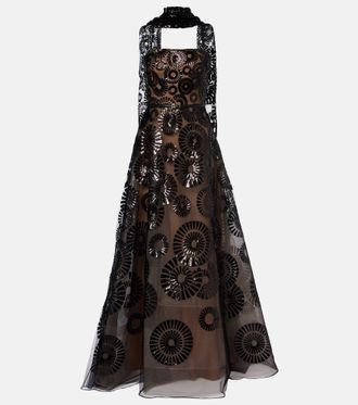 Elie Saab Scarf-detail sequined tulle gown