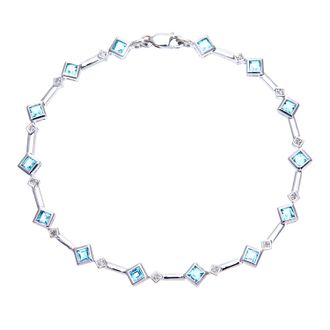 Diamant L'&eacute;ternel Womens 9ct White Gold Blue Topaz and Diamond Square Link Bracelet - One Size