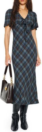 Reformation Tyra Plaid Crepe Midi Dress in Slate Plaid at Nordstrom, Size 12