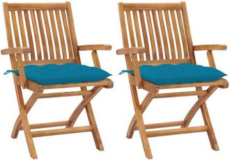 vidaXL Sillas De Jard&iacute;n 2 Uds Madera De Teca Con Cojines Azul Claro Vidaxl