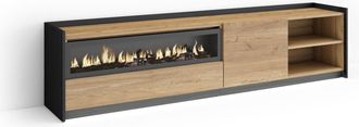 Skraut Home Skraut Home - Mueble Tv, Televisi&oacute;n, Muebles De Sal&oacute;n, Almacenaje, 207x37x50cm, Para Tv Hasta 80, Chimenea El&eacute;ctrica, Led, Estilo Moderno, Roble Y Neg