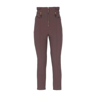 Elisabetta Franchi Cropped Trousers, female, Red, Size: M Bordeaux Cr&ecirc;pe Cropped Pants for Woman