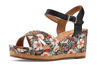 Clarks Chicly Floral Womens Wedge Shoes Black Print Textile : 7.5 B - Medium, Leather