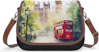 Generic Watercolor London Street Big Ben Bus Small Womens Crossbody Bags Shoulder Handbag with Adjustable Strap for Travel