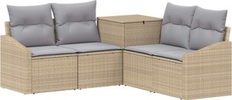 vidaXL Juego De Sof&aacute; 5 Uds. Beige Y Gris Claro Rat&aacute;n Sint&eacute;tico Y Acero Vidaxl