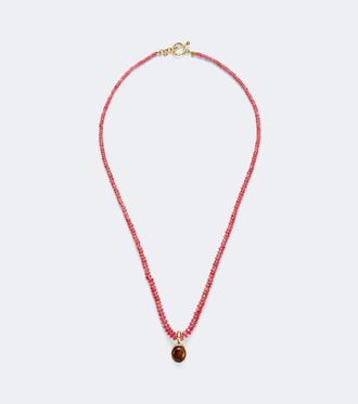 Octavia Elizabeth Collana in oro 18kt con perline, spinelli rossi e pendente occhio di tigre