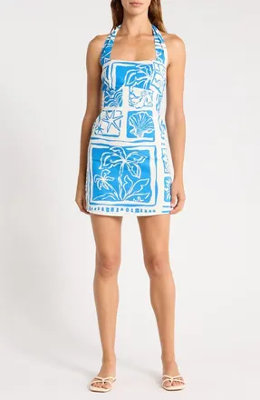 Billabong Sea Glow Cotton & Linen Halter Minidress in True Blue at Nordstrom, Size X-Large