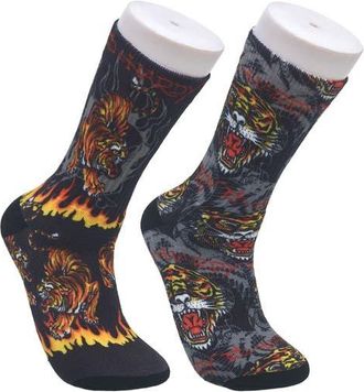 Ed Hardy Tiger 360 Print Full Cushion Crew Sock 2-Pack in Black at Nordstrom