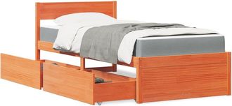 vidaXL Cama Con Cajones Y Colch&oacute;n Madera Maciza Pino Marr&oacute;n 90x200 Cm Vidaxl