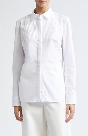 Nellie Partow Natalia Pintuck Cotton Poplin Button-Up Shirt in White at Nordstrom, Size 4