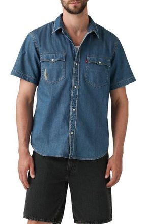 Levi's Embroidered Short Sleeve Snap Up Western Shirt in Huckleberry Desert X Emb at Nordstrom, Size Medium