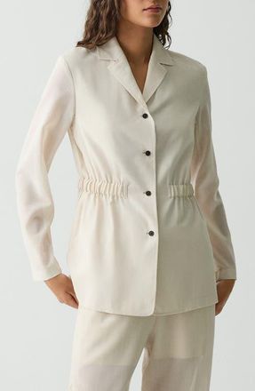 Theory Cinched Waist Wool Blend Jacket in Sand at Nordstrom, Size 14
