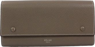 Celine Grayish Yellow Leather Long Wallet (Bi-Fold) (Pre-Owned)