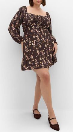 City Chic Abbie Floral Long Sleeve Minidress in Cocoa Bloom at Nordstrom