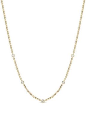 Zo&euml; Chicco 14K Gold Floating Diamond Small Box Chain Station Necklace in 14K Yellow Gold at Nordstrom, Size 18