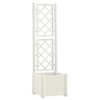 vidaXL Jardinera Con Enrejado Pp Blanco 43x43x142 Cm Vidaxl