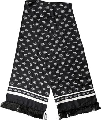 Dolce & Gabbana Mens Black Silk Crown Fringe Neck Wrap 173cm X 32.5cm Scarf And White