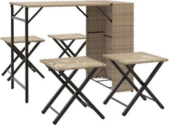 vidaXL Juego De Comedor De Jard&iacute;n Plegable 5 Piezas Rat&aacute;n Pe Beige Vidaxl