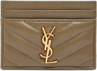 Saint Laurent Cassandre Logo Quilted Leather Card Holder - Green - One Size