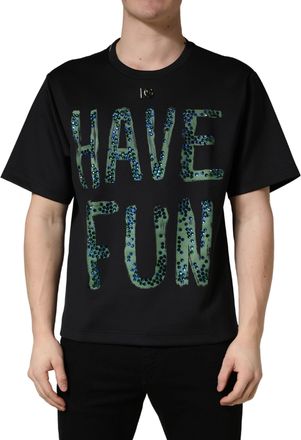Dolce & Gabbana Mens Black Have Fun Embellished Crew Neck T-Shirt Elastane Polyester