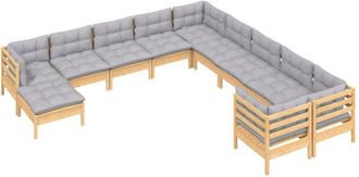 vidaXL Muebles De Jard&iacute;n 11 Pzas Y Cojines Madera De Pino Gris Vidaxl