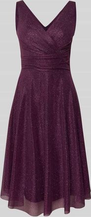 Troyden Collection Knielanges Cocktailkleid mit V-Ausschnitt in Lila, Gr&ouml;&szlig;e 34