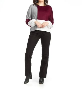 Papillon Balloon Sleeves Color Blocked Sweater In Wine/ Grey