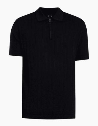 A|X Armani Exchange Mens Regular Fit Textured Knitted Navy Zip Polo Shirt - Size: 44