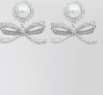 Self Portrait brass earrings bow strass and pearl pendant