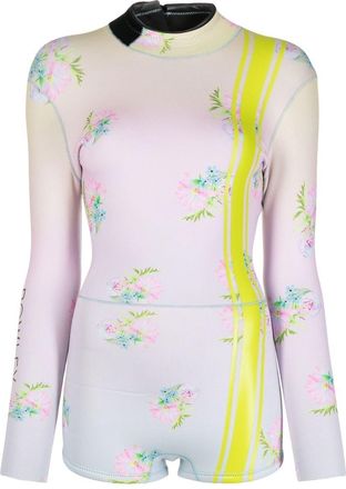 Cynthia Rowley striped floral-print swimsuit - women - Neoprene/Nylon - L - Pink