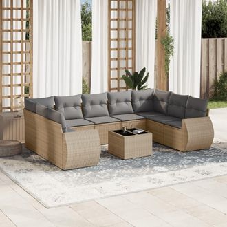vidaXL Juego De Sof&aacute;s Jard&iacute;n Con Cojines Beige 10 Pzas Rat&aacute;n Sint&eacute;tico Vidaxl