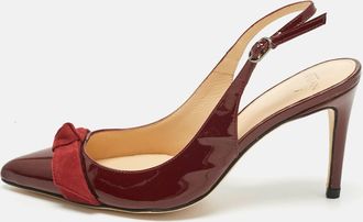Alexandre Birman Burgundy Patent Leather Bow Slingback Pumps
