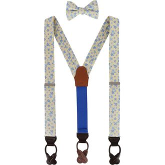 Trafalgar Store Weldon Floral Silk Suspenders (Braces) and Bow Tie Bundle in Yellow With Light Blue at Nordstrom