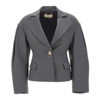 Blumarine Blazer met ballonmouwen - Dames - Jassen - Grijs - Maat: S Wol
