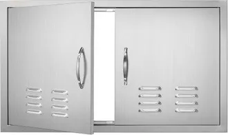 OEM Grill-zugangst&uuml;r, 914 X 534 Mm, Doppelte Au&szlig;enk&uuml;chent&uuml;r, Fl&auml;chenb&uuml;ndig Montierte Edelstahlt&uuml;r, Vertikale Wandt&uuml;r Mit Griffen Und L&uuml;ftungsschlitzen, F&uuml;