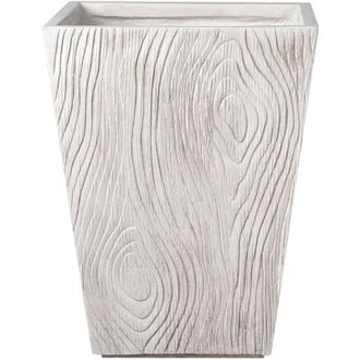 Beliani Flower Pot Light Beige Fibre Clay Indoor and Outdoor Planter Square 42 x 42 x 50 cm Decorative Fluting Modern Design Living Room Garden BAIHE