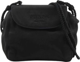 Prada Borsa a spalla in raso con frange con logo Pre-owned - - Pre-owned - Donna - Nero - ONE SIZE