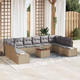 vidaXL Conjunto De Sof&aacute; De Jard&iacute;n Con Coj&iacute;n 11 Pcs Beige Polirat&aacute;n Vidaxl
