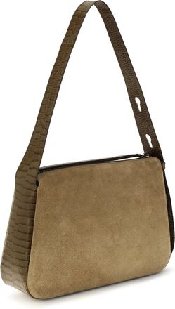 Tory Burch Womens Shoulder Bag Romy Suede Stone