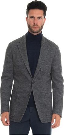 Canali Jasje met Herringbone Print en Zakken - Heren - Blazers - Grijs - M - Katoen - Jassen