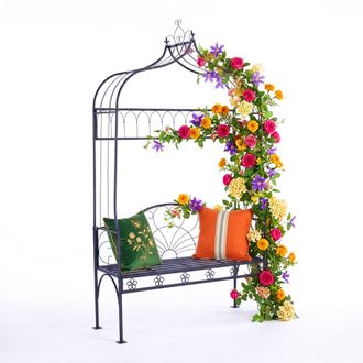 Relaxdays Relaxdays Arco Para Rosas Con Banco, Metal, Jard&iacute;n, 220 X 122 X 43 Cm, Robusto Para Trepadoras, Negro