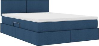 vidaXL Bed with LED Strip Lights with Storage Blue 140 x 190 cm Fabric vidaXL